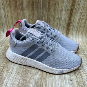 Adidas NMD R2 Women's Size 8 Grey Pink Gum Sole‎ Shoes Sneakers Casual BY9317